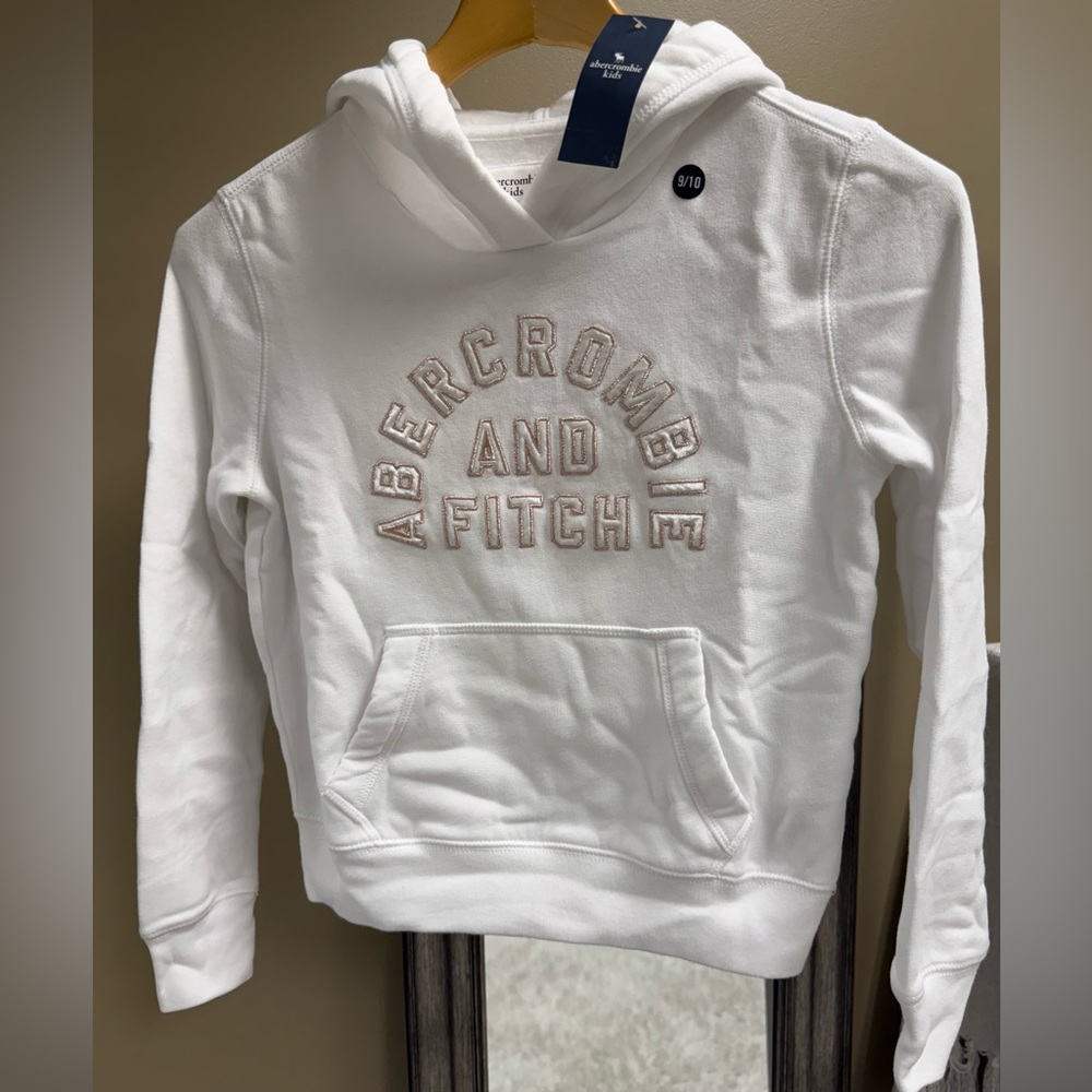 NWT Abercrombie Kids White Hoodie Sweatshirt Size 9/10